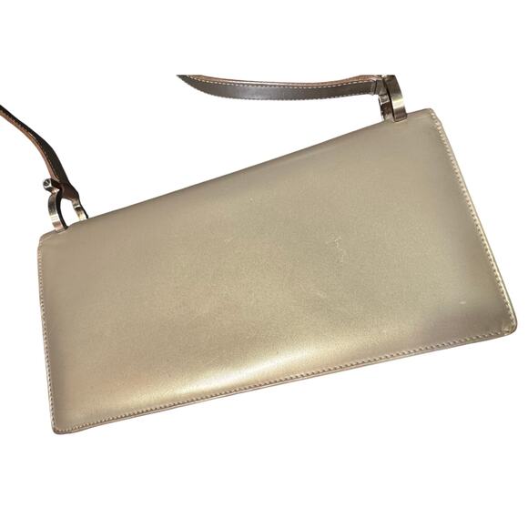 Auth Salvatore Ferragamo Smooth Champagne Gold Tan Gancini Shoulder Bag - Picture 9 of 16